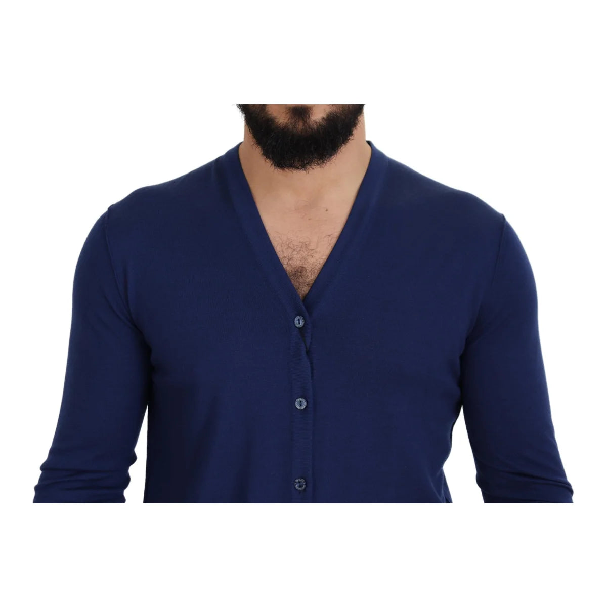Dolce & Gabbana Blue Wool V-neck Button Down Cardigan Sweater