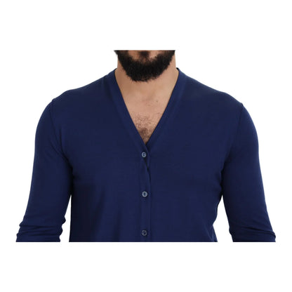 Dolce & Gabbana Blue Wool V-neck Button Down Cardigan Sweater