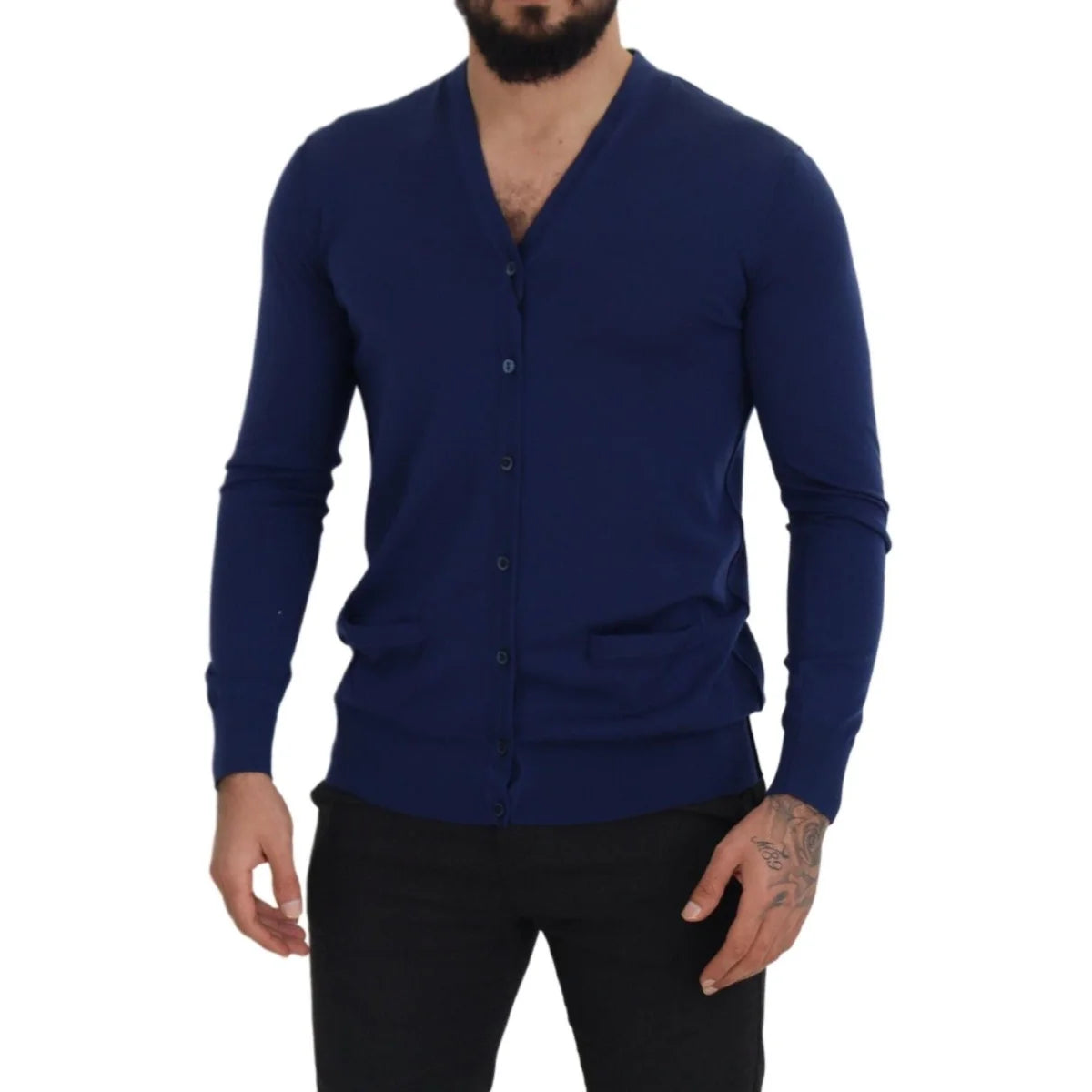 Dolce & Gabbana Blue Wool V-neck Button Down Cardigan Sweater