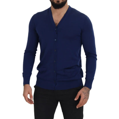 Dolce & Gabbana Blue Wool V-neck Button Down Cardigan Sweater