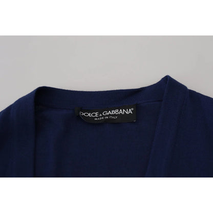 Dolce & Gabbana Blue Wool V-neck Button Down Cardigan Sweater
