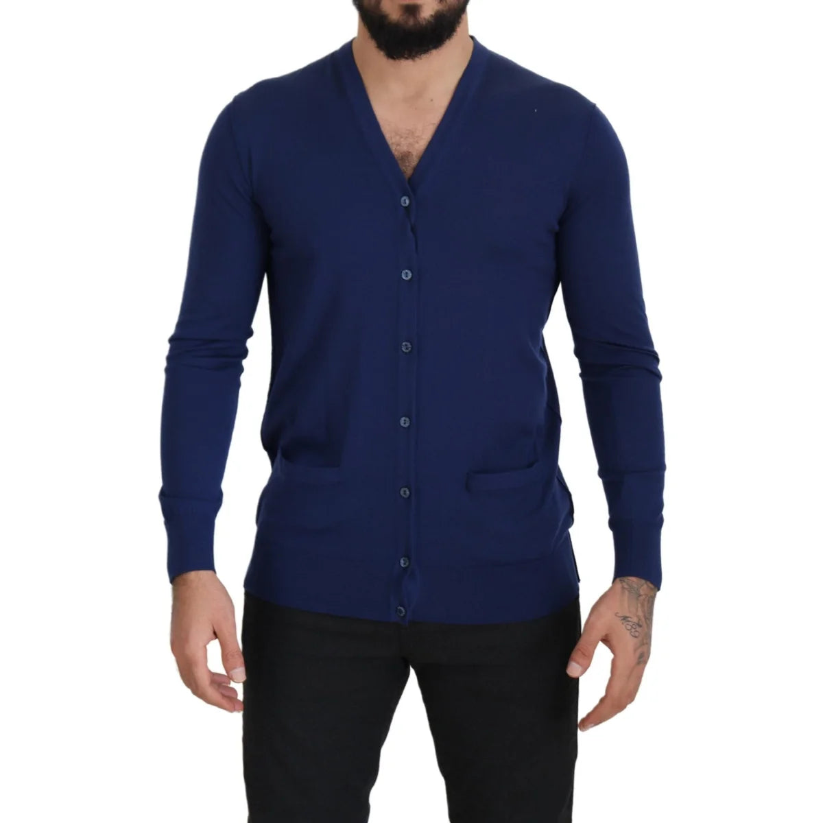 Dolce & Gabbana Blue Wool V-neck Button Down Cardigan Sweater