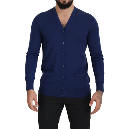 Dolce & Gabbana Blue Wool V-neck Button Down Cardigan Sweater