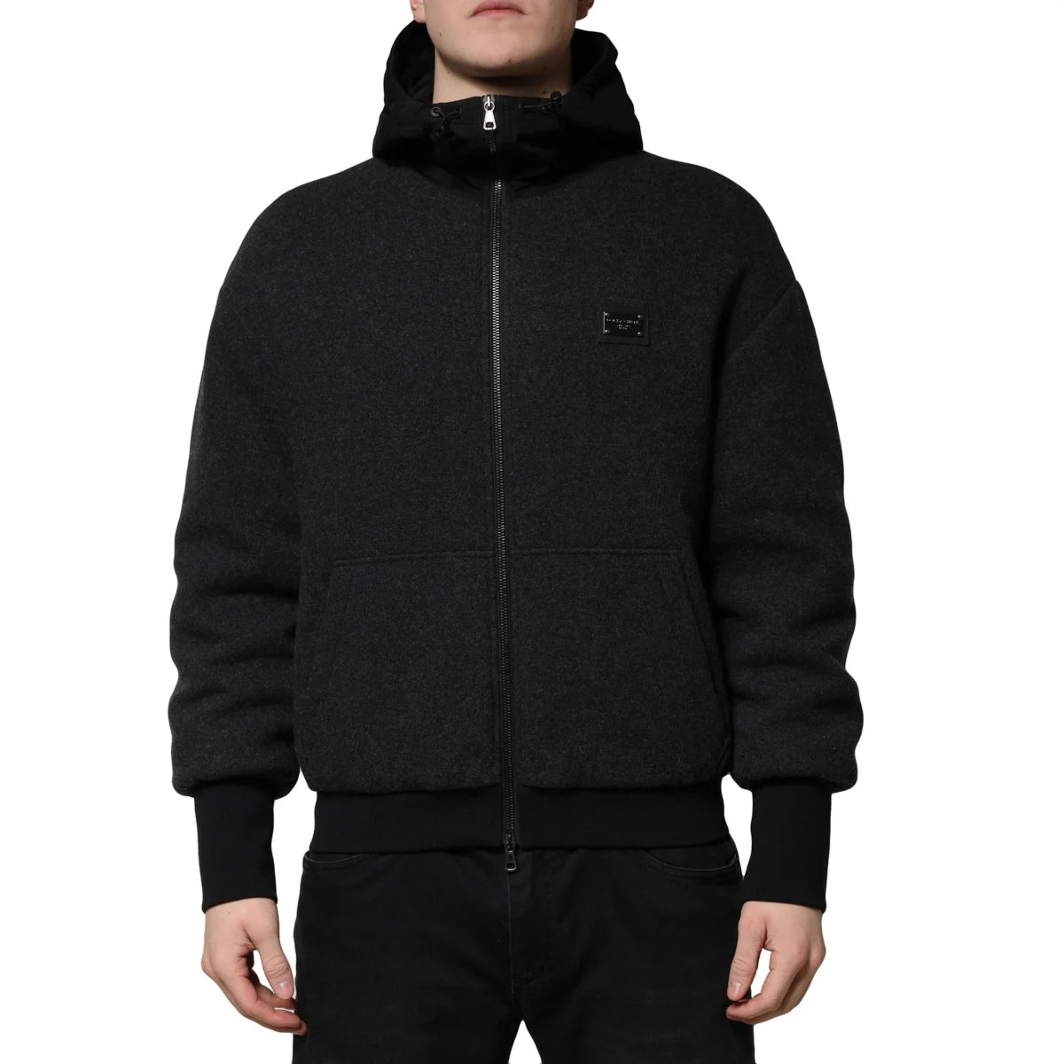 Dolce & Gabbana Bomber Hooded Jacket with DG Logo Plaque
