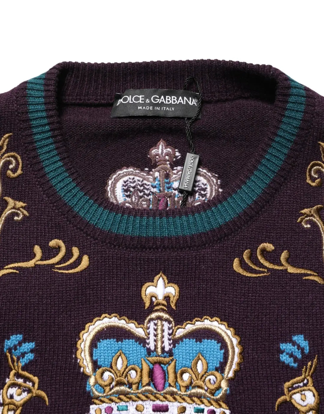 Dolce &amp; Gabbana Bordeaux Cashmere Crown Embroidered Sweater