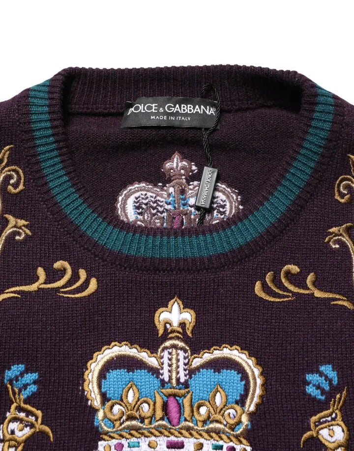 Dolce &amp; Gabbana Bordeaux Cashmere Crown Embroidered Sweater