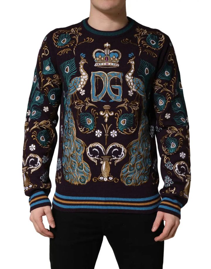 Dolce &amp; Gabbana Bordeaux Cashmere Crown Embroidered Sweater