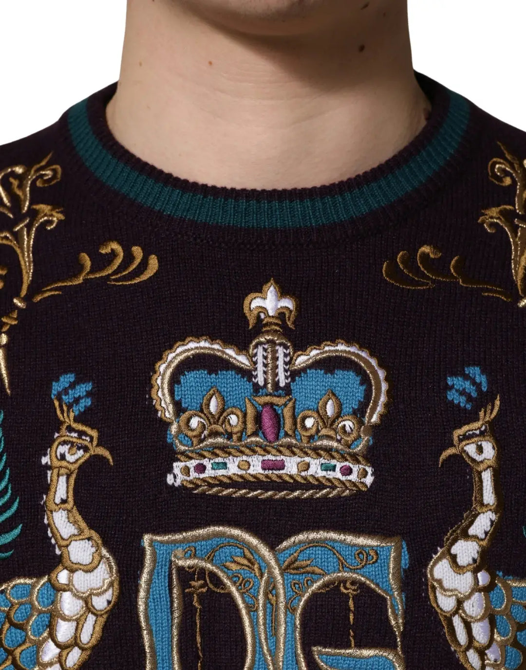 Dolce &amp; Gabbana Bordeaux Cashmere Crown Embroidered Sweater