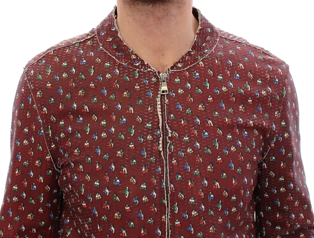 Dolce &amp; Gabbana Bordeaux Leather Boxer Print Jacket Coat