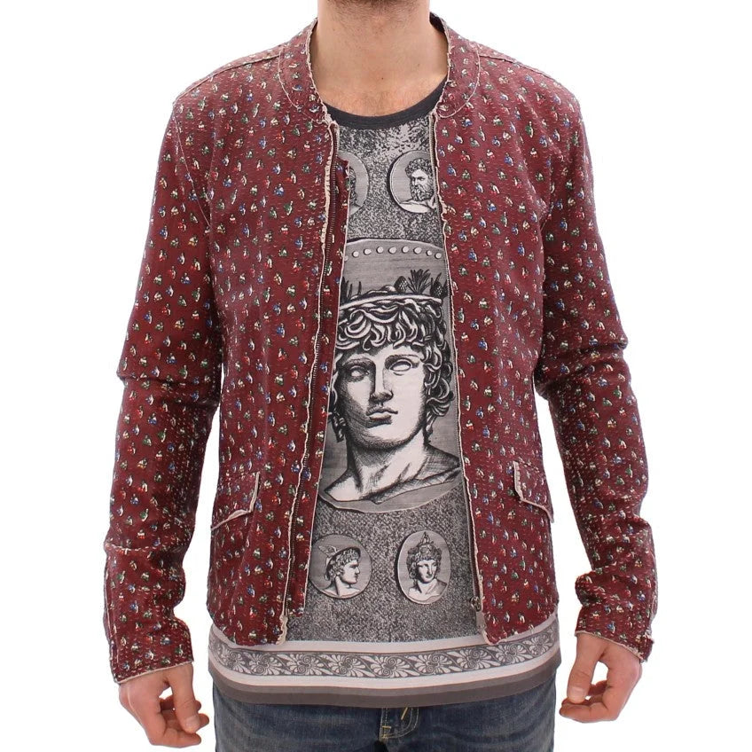 Dolce & Gabbana Bordeaux Leather Boxer Print Jacket Coat