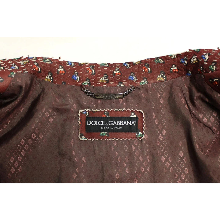Dolce & Gabbana Bordeaux Leather Boxer Print Jacket Coat