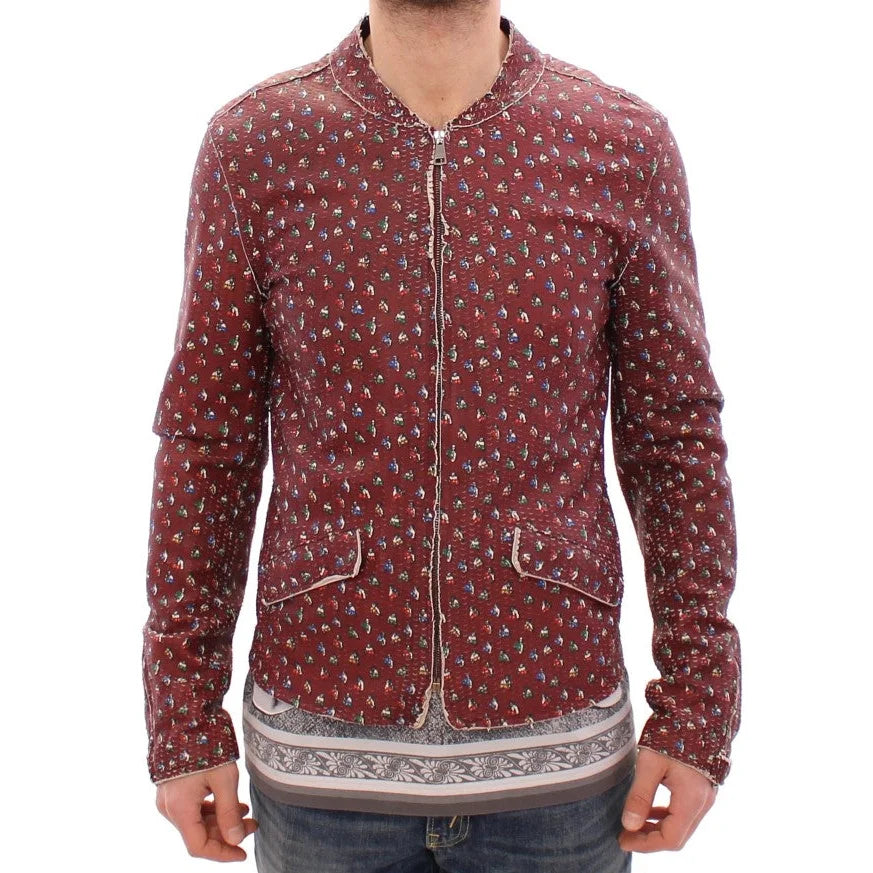 Dolce & Gabbana Bordeaux Leather Boxer Print Jacket Coat