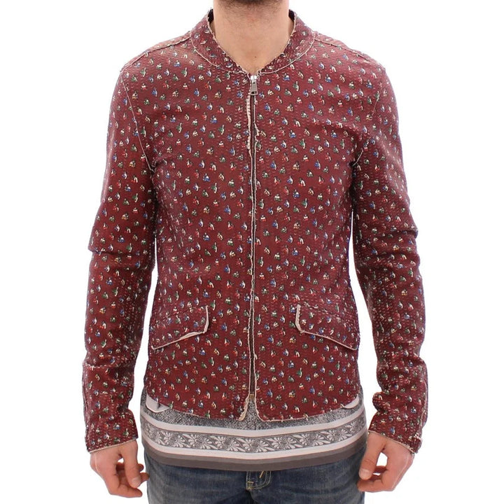Dolce & Gabbana Bordeaux Leather Boxer Print Jacket Coat