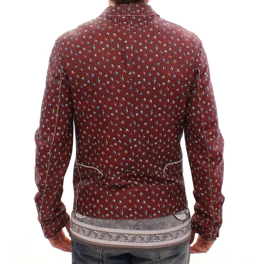 Dolce & Gabbana Bordeaux Leather Boxer Print Jacket Coat
