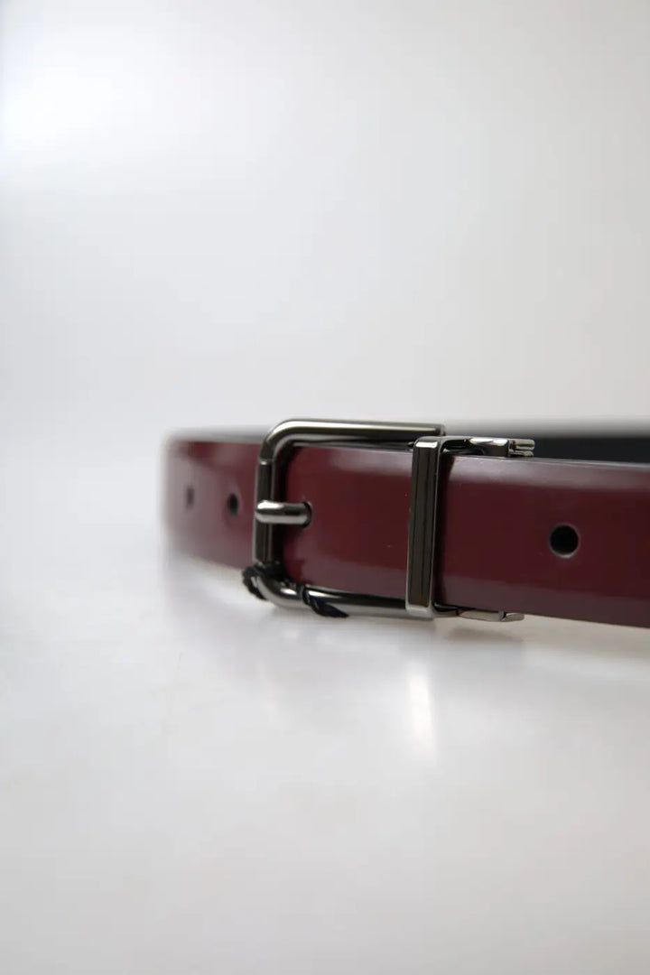 Dolce &amp; Gabbana Bordeaux Leather Silver Metal Buckle Belt