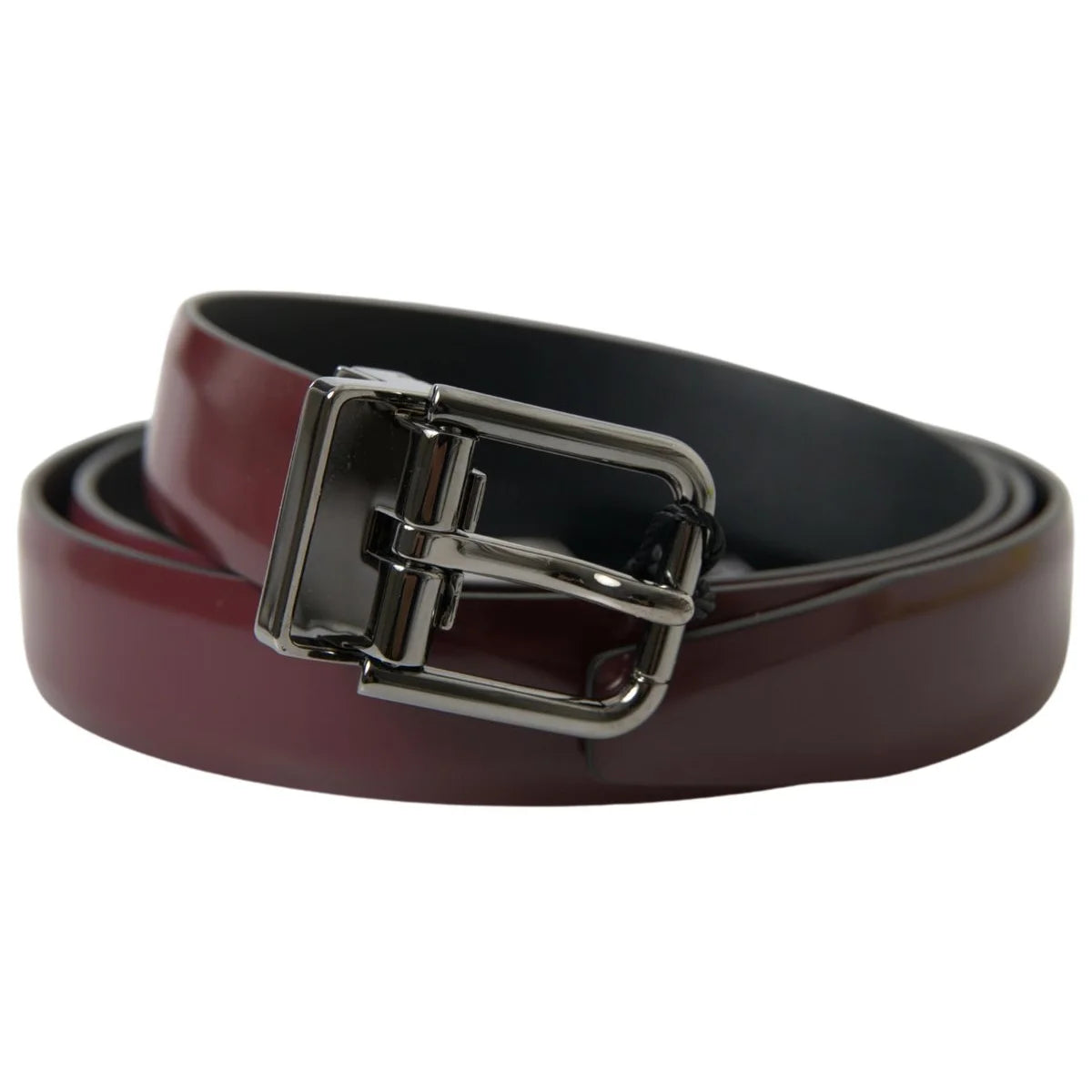 Dolce & Gabbana Bordeaux Leather Silver Metal Buckle Belt