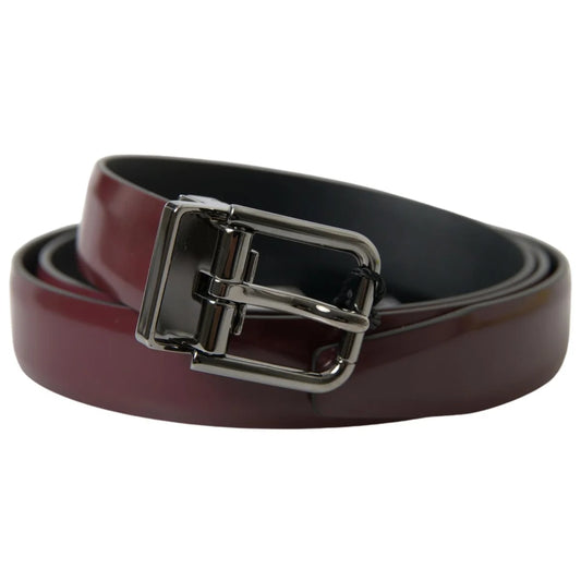 Dolce & Gabbana Bordeaux Leather Silver Metal Buckle Belt