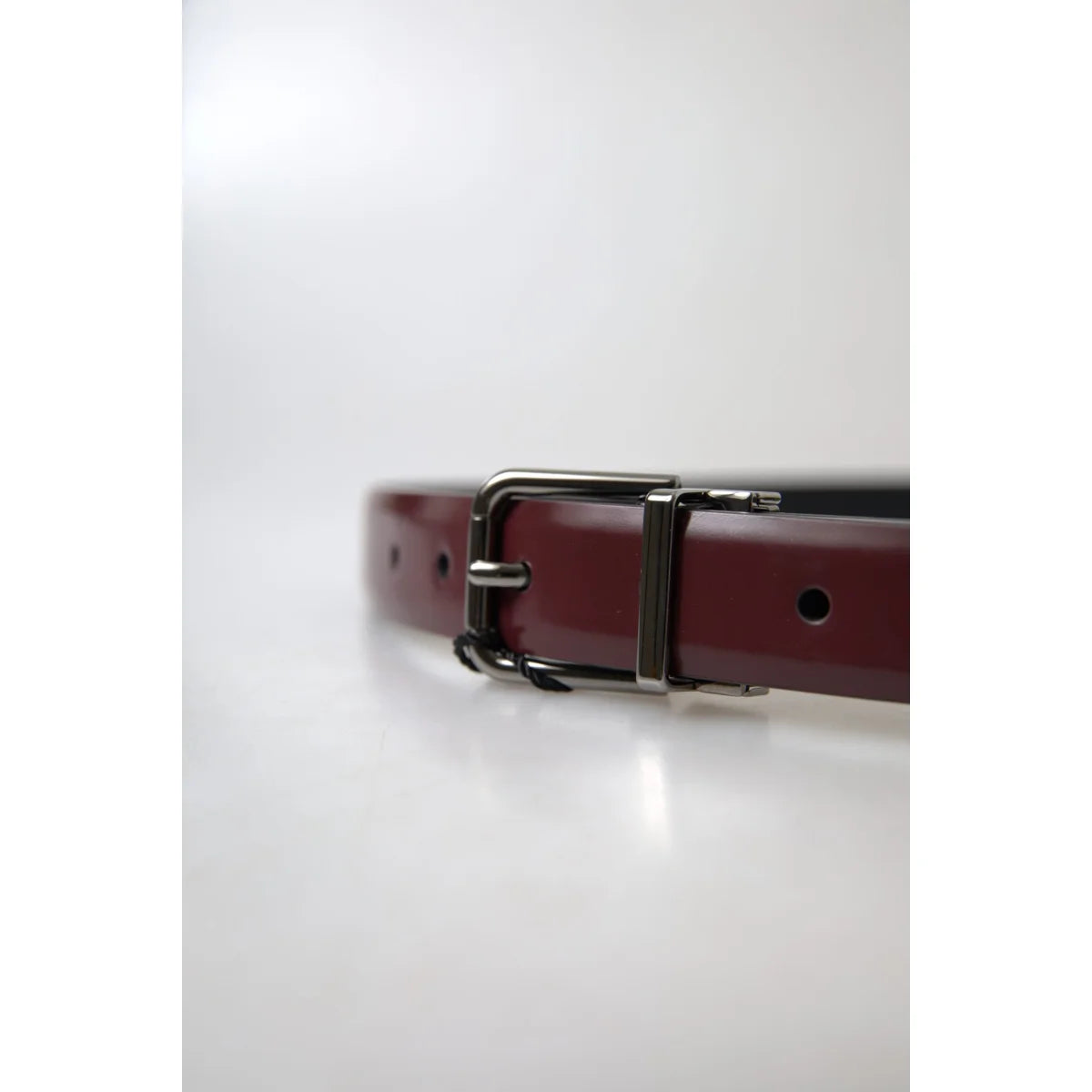 Dolce & Gabbana Bordeaux Leather Silver Metal Buckle Belt