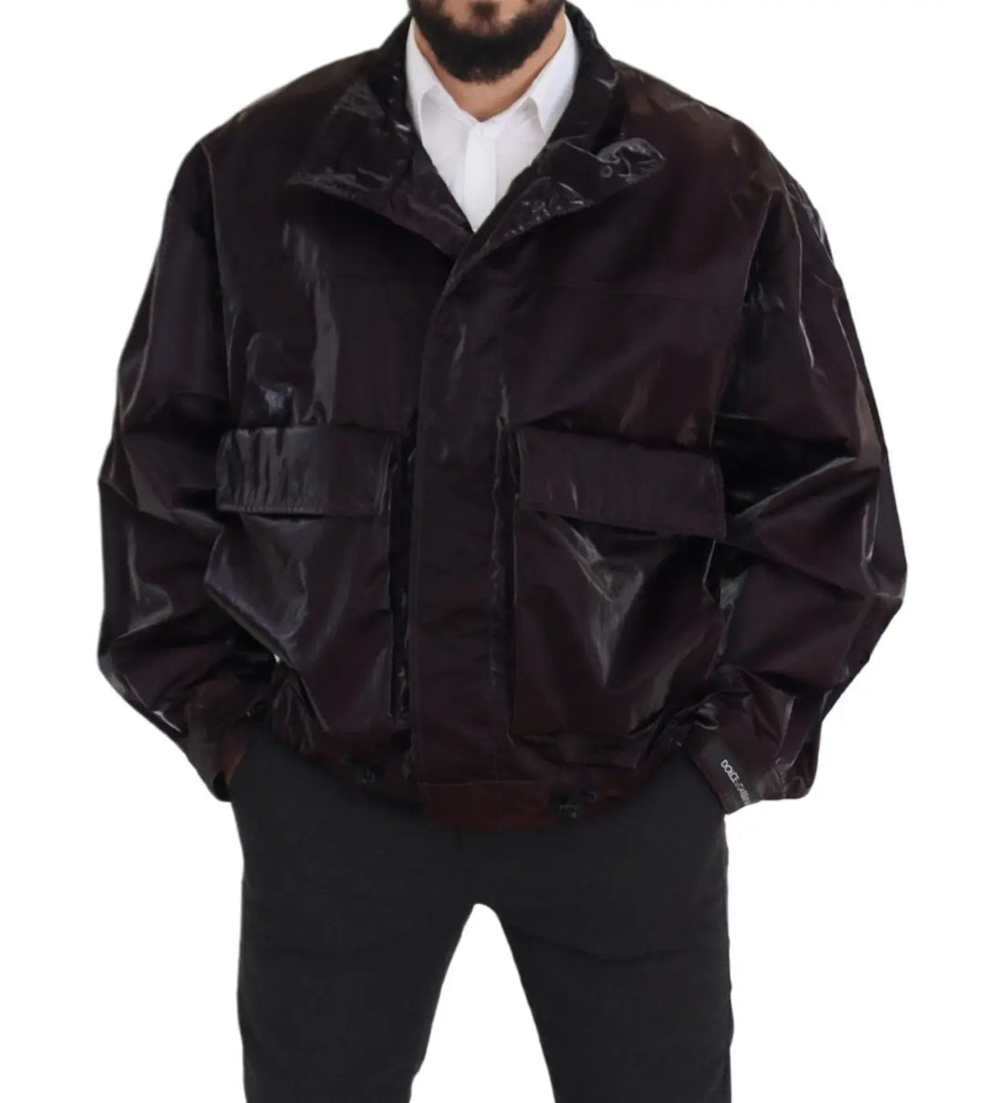 Dolce &amp; Gabbana Bordeaux Nylon Collared Men Coat Jacket