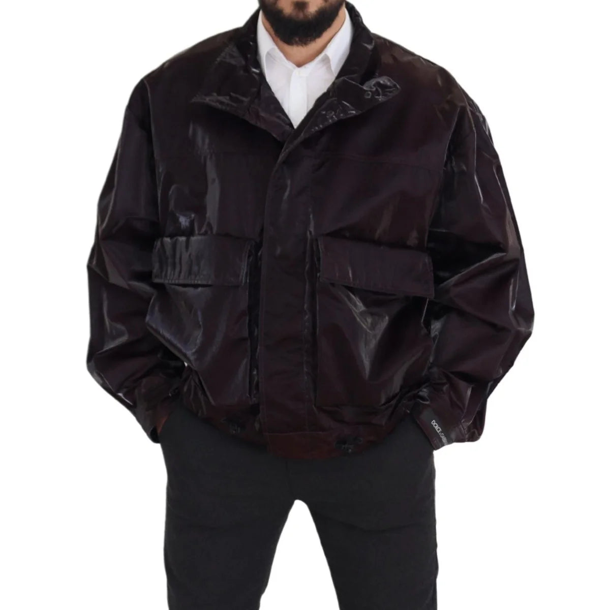Dolce & Gabbana Bordeaux Nylon Collared Men Coat Jacket