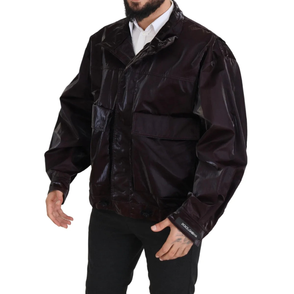 Dolce & Gabbana Bordeaux Nylon Collared Men Coat Jacket