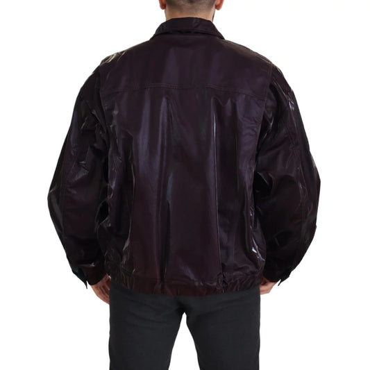 Dolce & Gabbana Bordeaux Nylon Collared Men Coat Jacket
