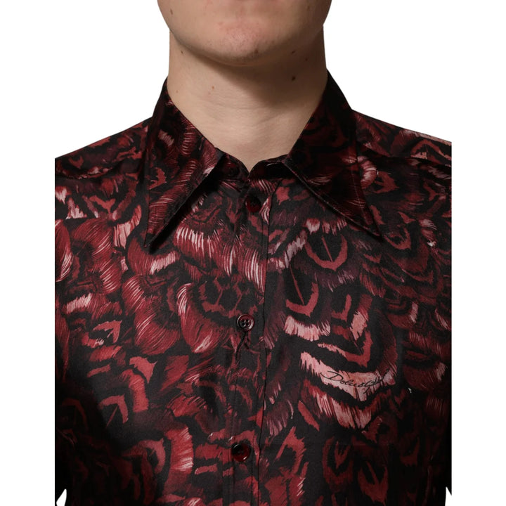 Dolce &amp; Gabbana Bordeaux Patterned Collared Men Dress Shirt