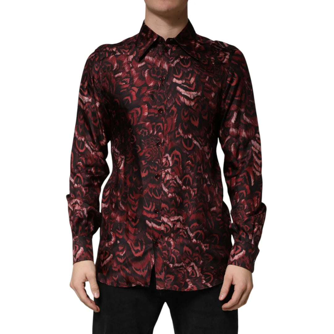 Dolce &amp; Gabbana Bordeaux Patterned Collared Men Dress Shirt