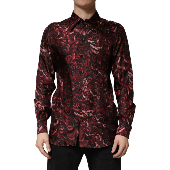 Dolce &amp; Gabbana Bordeaux Patterned Collared Men Dress Shirt