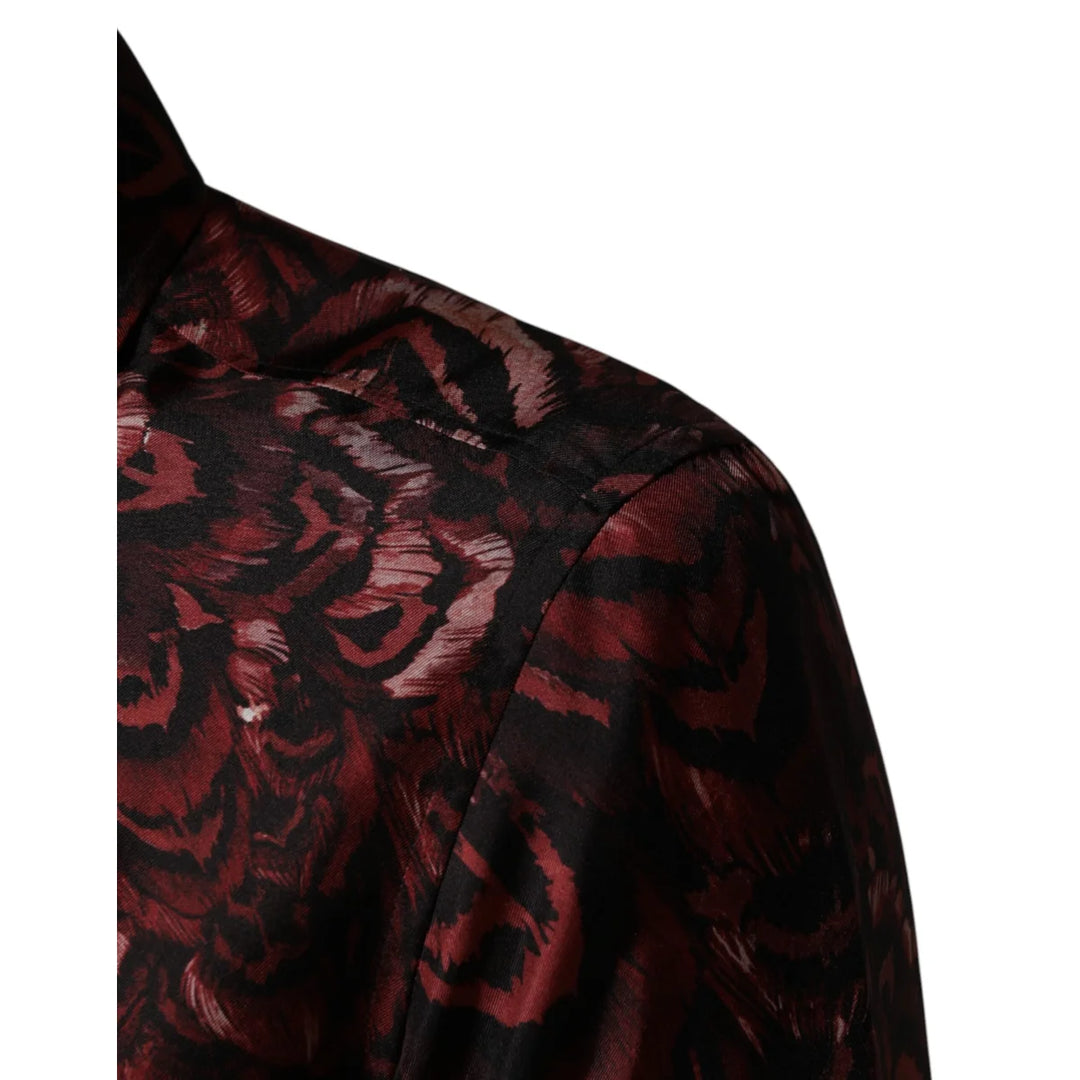 Dolce &amp; Gabbana Bordeaux Patterned Collared Men Dress Shirt
