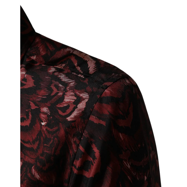 Dolce &amp; Gabbana Bordeaux Patterned Collared Men Dress Shirt