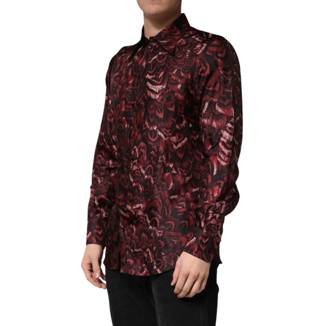 Dolce &amp; Gabbana Bordeaux Patterned Collared Men Dress Shirt