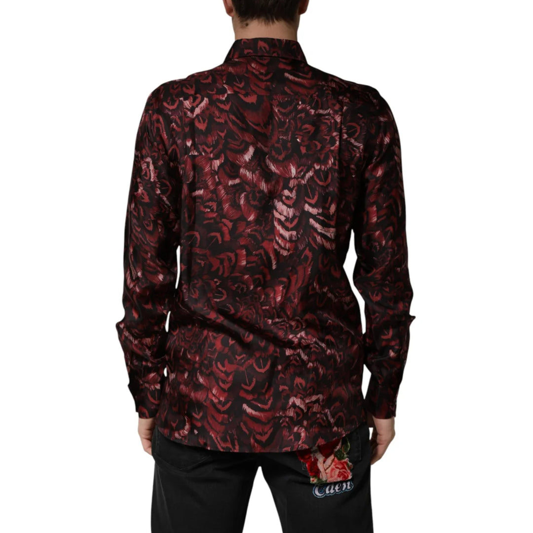 Dolce &amp; Gabbana Bordeaux Patterned Collared Men Dress Shirt