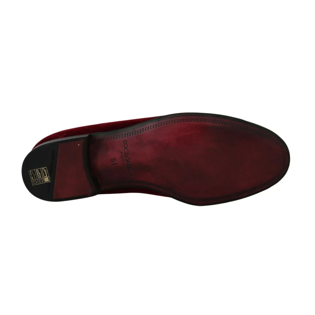 Dolce & Gabbana Bordeaux Velvet Loafers Gun Horseshoe Shoes