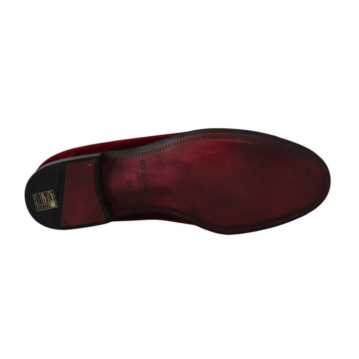 Dolce & Gabbana Bordeaux Velvet Loafers Gun Horseshoe Shoes