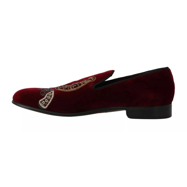 Dolce & Gabbana Bordeaux Velvet Loafers Gun Horseshoe Shoes