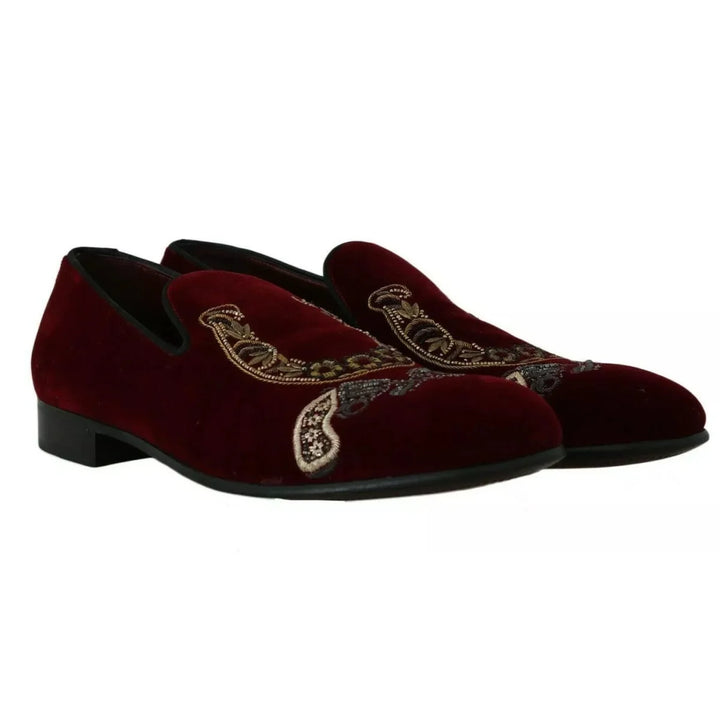 Dolce & Gabbana Bordeaux Velvet Loafers Gun Horseshoe Shoes