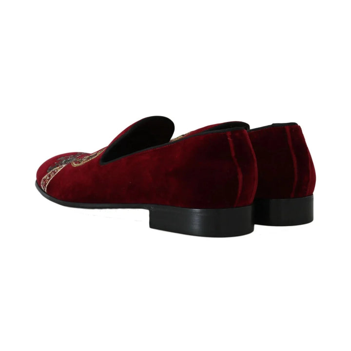Dolce & Gabbana Bordeaux Velvet Loafers Gun Horseshoe Shoes