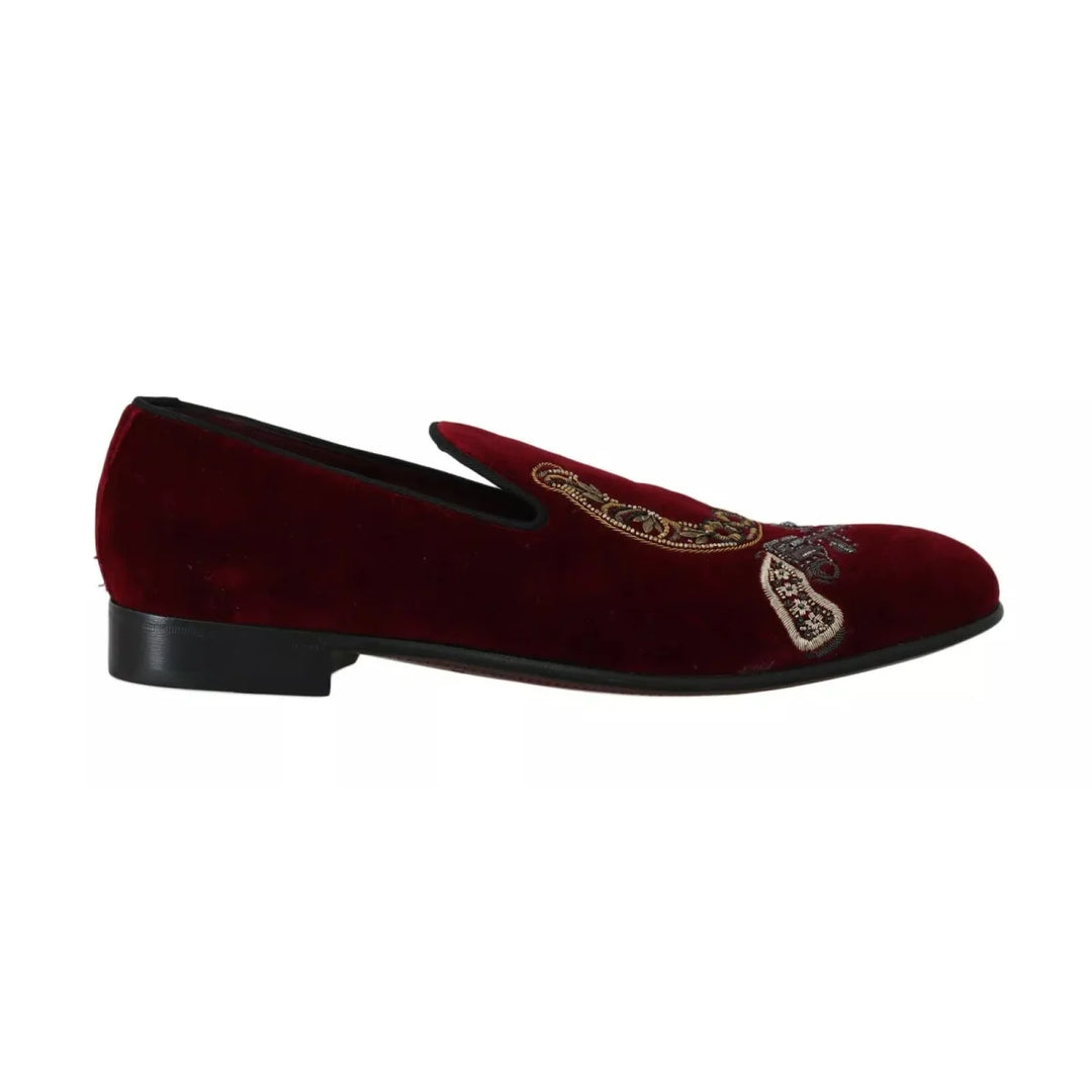 Dolce & Gabbana Bordeaux Velvet Loafers Gun Horseshoe Shoes