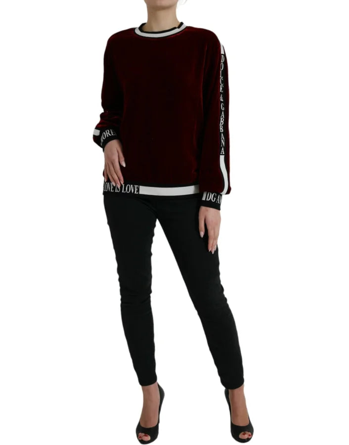 Dolce &amp; Gabbana Bordeaux Velvet Round Neck Pullover Sweater