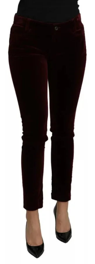 Dolce &amp; Gabbana Bordeaux Velvet Stretch Slim Fit Pants