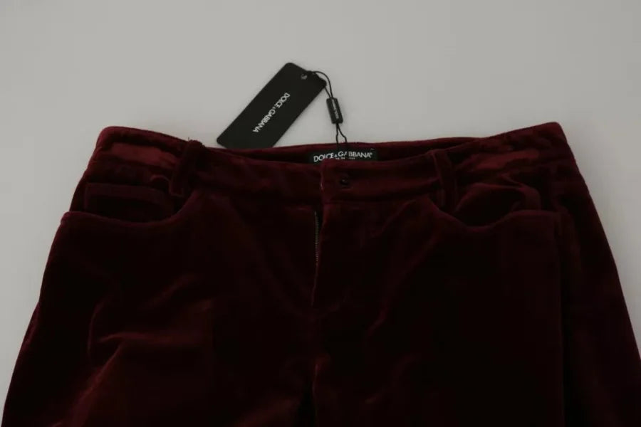 Dolce &amp; Gabbana Bordeaux Velvet Stretch Slim Fit Pants