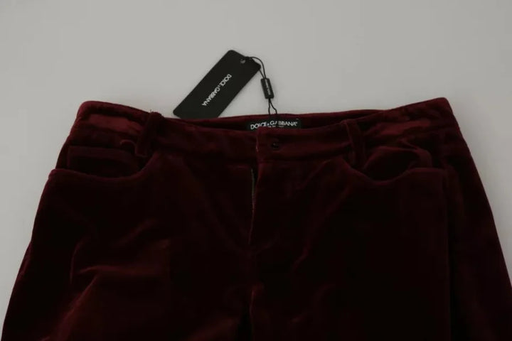 Dolce &amp; Gabbana Bordeaux Velvet Stretch Slim Fit Pants