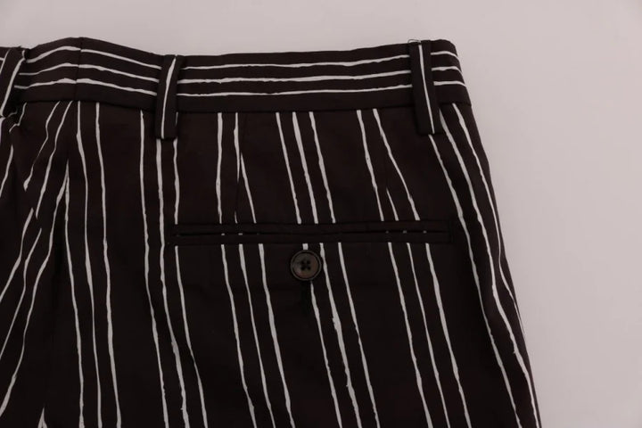 Dolce &amp; Gabbana Bordeaux White Striped Hemp Casual Shorts