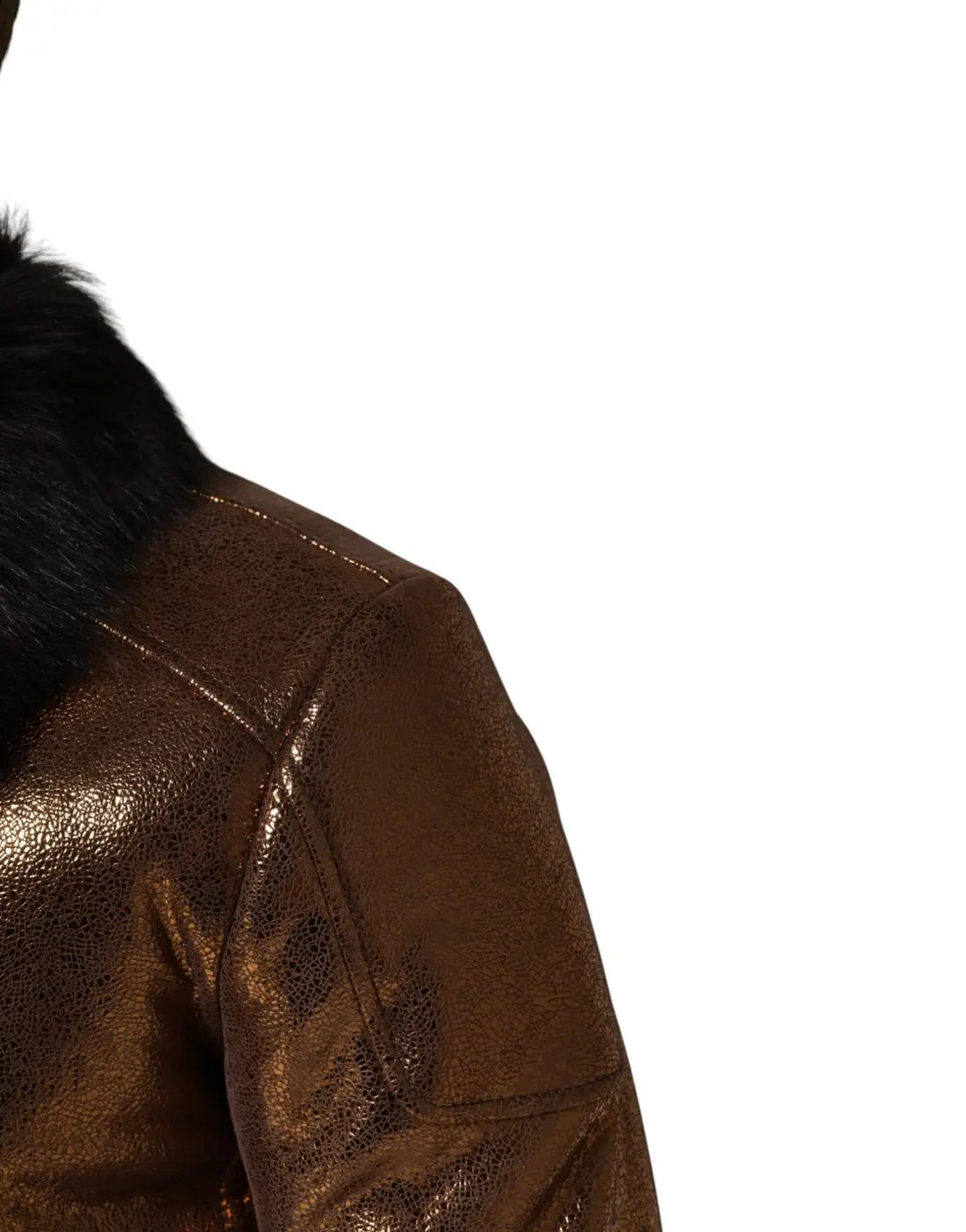 Dolce &amp; Gabbana Bronze Leather Fur Full Zip Men Biker Jacket