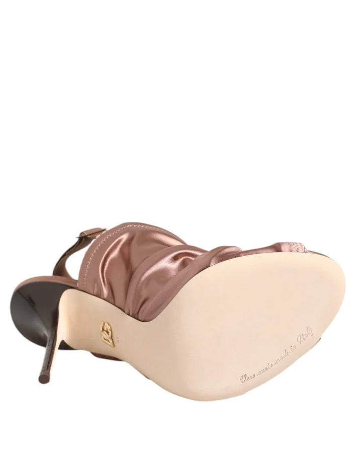 Dolce &amp; Gabbana Bronze Satin Ruched Slingback Sandals Shoes