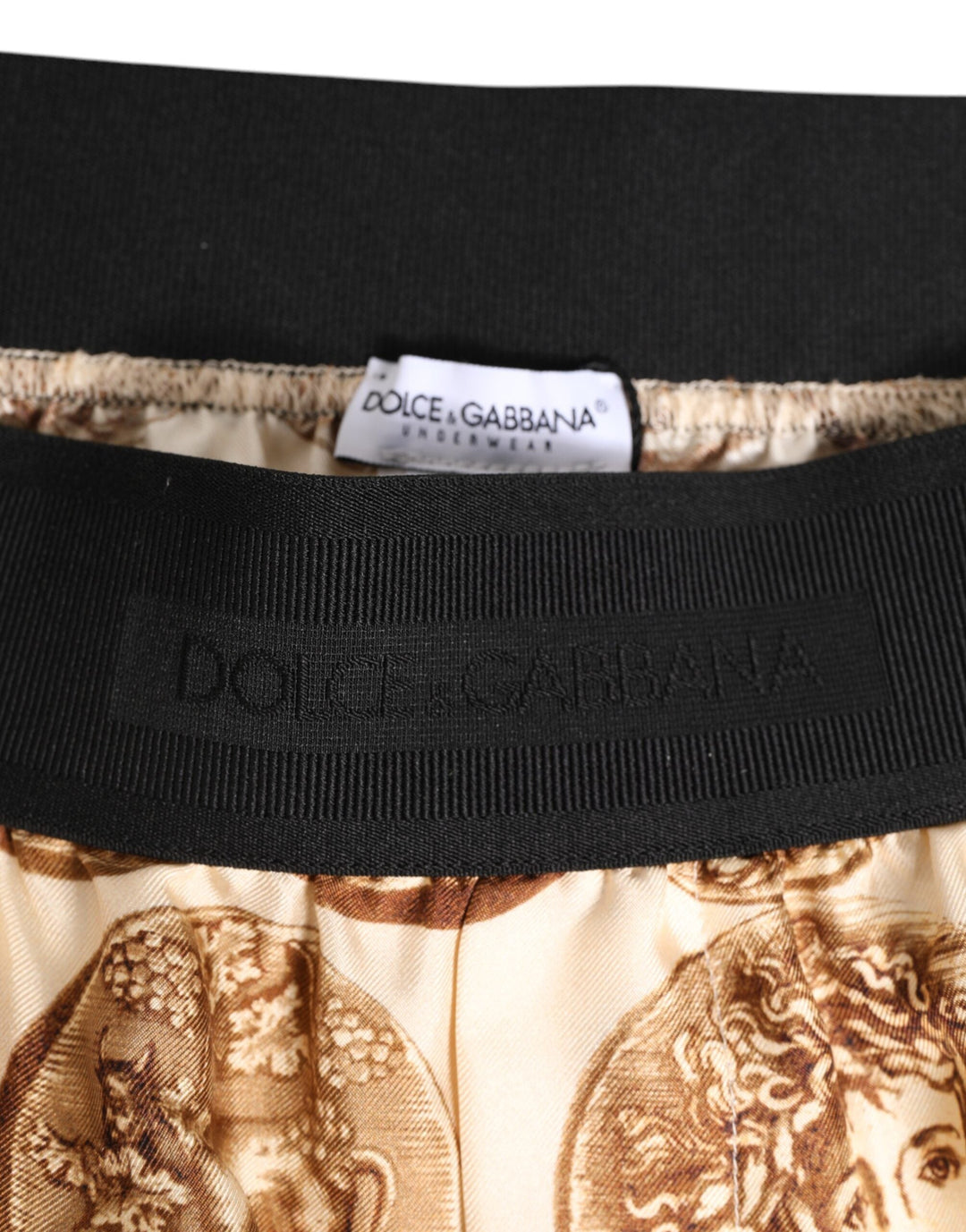 Dolce &amp; Gabbana Brown Ancient Coin Print Silk Shorts Swimwear
