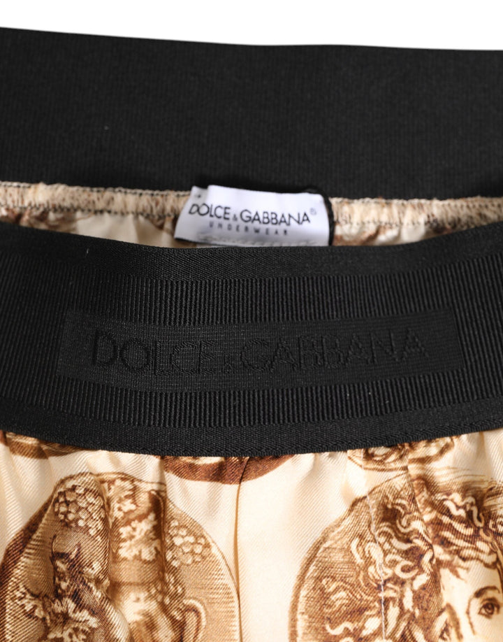 Dolce &amp; Gabbana Brown Ancient Coin Print Silk Shorts Swimwear