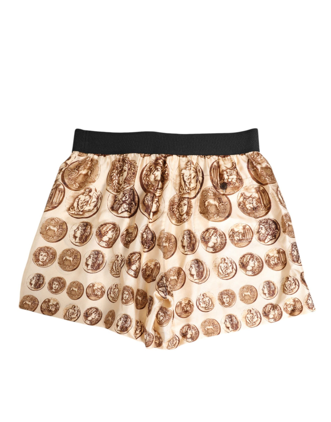 Dolce &amp; Gabbana Brown Ancient Coin Print Silk Shorts Swimwear