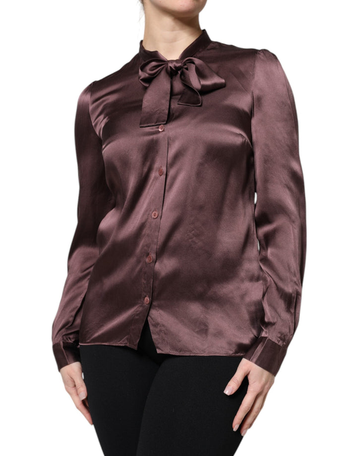 Dolce &amp; Gabbana Blouses - Women’s Brown Ascot Collar Long Sleeve Blouse Top